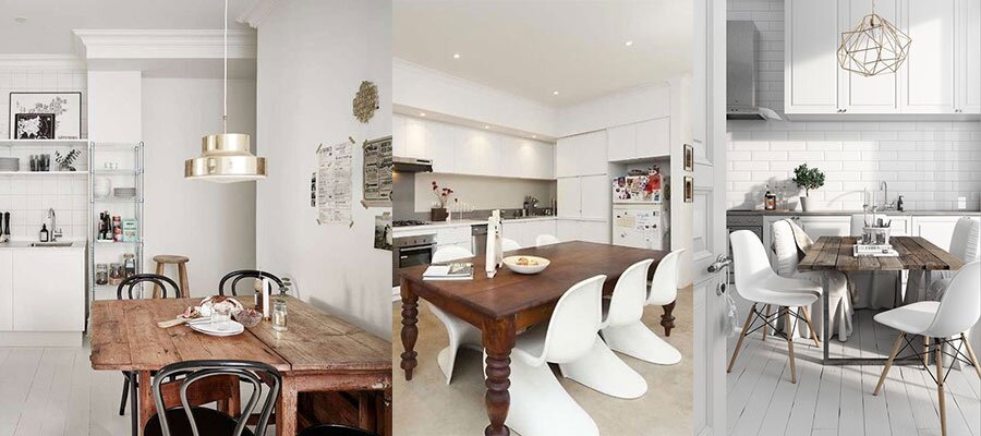 cucine bianche con tavolo in legno