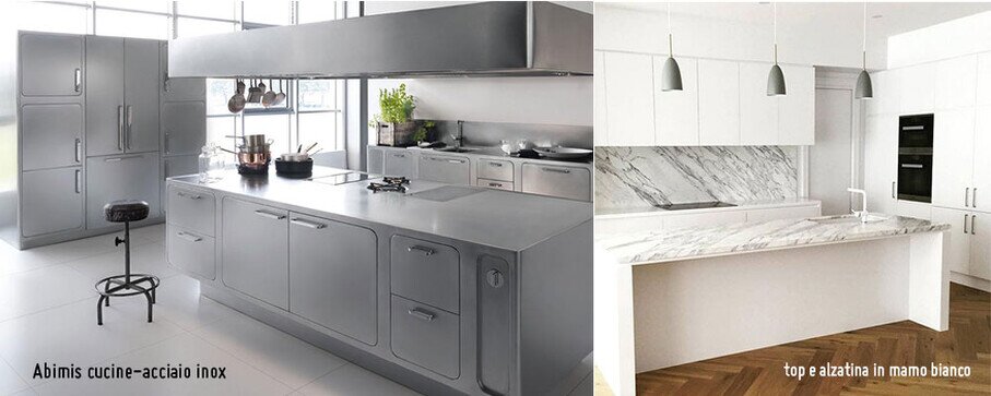 materiali cucina acciaio e marmo